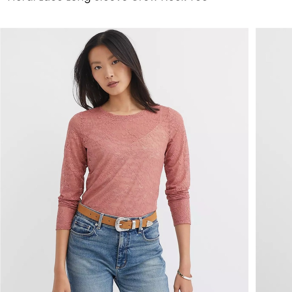 LOFT Women's Dusty Pink Lace Long Sleeve Top-NWT